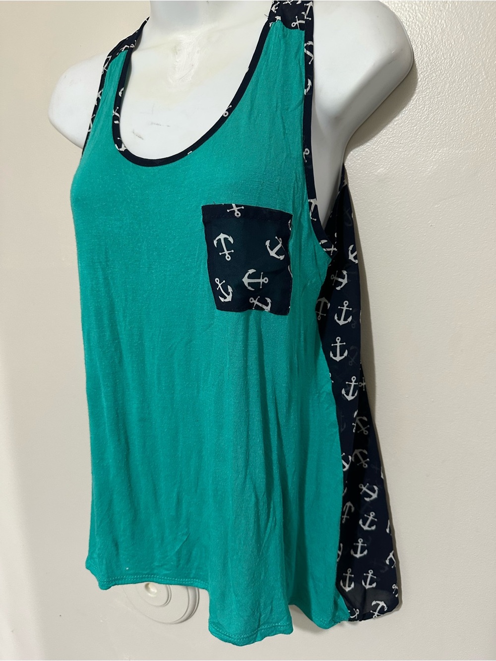 Wet Seal Teal & Navy Anchor Tank Top Size Small Tagless Nautical Summer